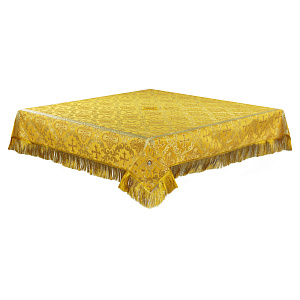 Пелена на престол с вышитыми херувимами желтая, шелк (металлизированная бахрома)
