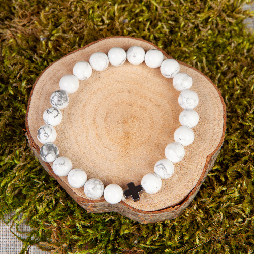 Браслет-четки из камня (говлит), белый