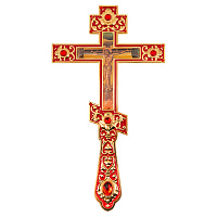 Крест напрестольный, цинковый сплав, красная эмаль, красные камни, 14,5х26 см