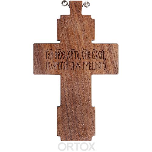 Крест наперсный деревянный резной, с цепью, 7х11,7 см фото 2