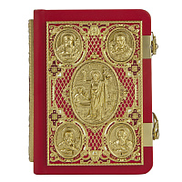 Евангелие требное малое красное, оклад "под золото", кожа, эмаль, 12х16 см