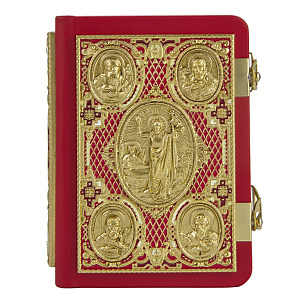 Евангелие требное малое красное, оклад "под золото", кожа, эмаль, 12х16 см (церковно-славянский язык)