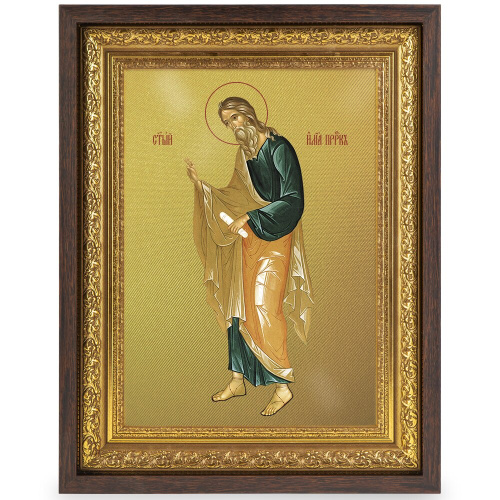 Икона пророка Илии, в широком багете, цвет "темный дуб", на холсте, с золочением №3 фото 2