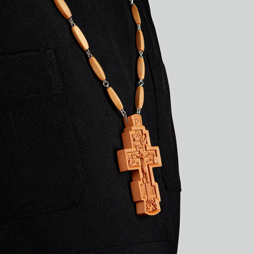 Крест наперсный деревянный резной, с цепью, 5,2х10 см фото 8