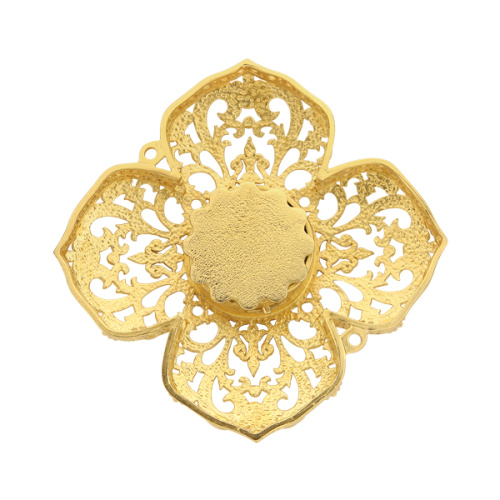 Мощевик накладной из ювелирного сплава в позолоте с ажурным орнаментом, Ø 65/16 мм фото 2 Мощевик накладной из ювелирного сплава в позолоте с ажурным орнаментом, Ø 65/16 мм фото 2