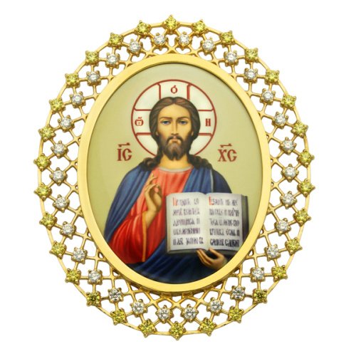 Накладки на митру (комплект из 4 штук) из ювелирного сплава в позолоте, с фианитами, №33 фото 7