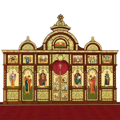 Иконостас деревянный резной "Владимирский" двухъярусный, цвет "кипарис" с золотом (поталь), 690х528х40 см фото 2 Иконостас деревянный резной "Владимирский" двухъярусный, цвет "кипарис" с золотом (поталь), 690х528х40 см фото 2