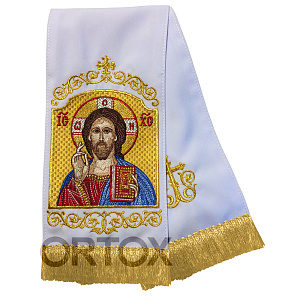 Закладка для Евангелия с иконой Спасителя, 160х14,5 см, вышивка (белая)