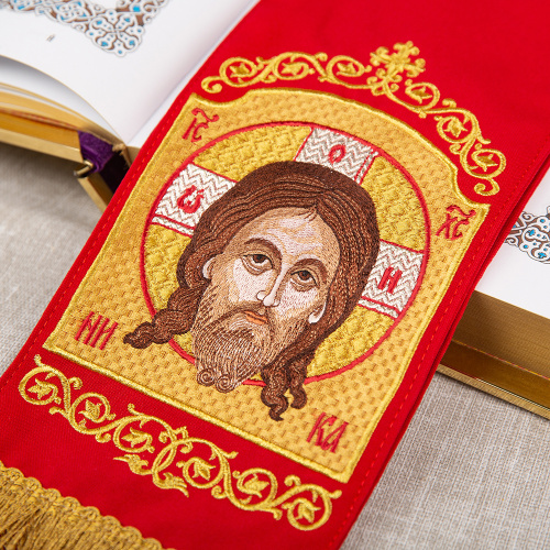 Закладка для Евангелия с иконой Спаса Нерукотворного, 160х14,5 см, бахрома фото 5