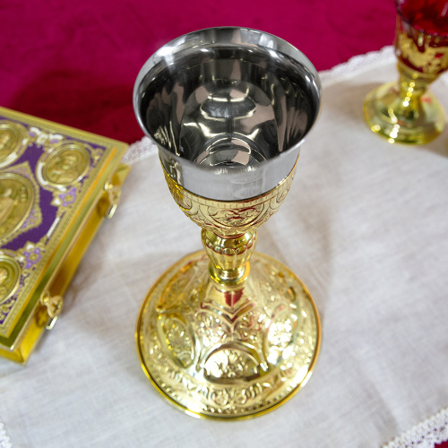 Потир № 23 на 0,33 л, латунь, нержавеющая сталь, 16,5х31 см фото 3