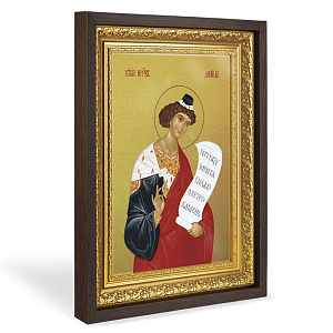 Икона святого пророка Даниила, в широком багете, цвет "темный дуб", на холсте, с золочением  (33,5х42,2 см (под икону А4))