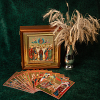 Комплект икон "Двунадесятые праздники" в киоте (широкий багет с золочением), 13 икон, 17,2х20,8 см, картон