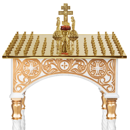 Панихидный стол на 100 свечей "Тверской" белый с золотом (патина), колонны, резьба, 85х50х96 см фото 5