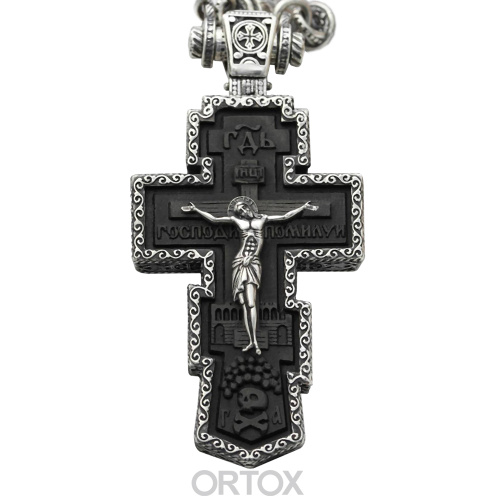 Нательный крест деревянный в серебряном окладе, 3х5,9 см фото 2