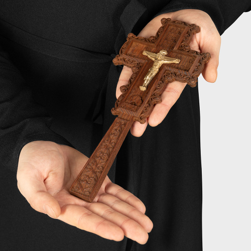 Крест постригальный деревянный с распятием из латуни, 10,9х25,2 см фото 8