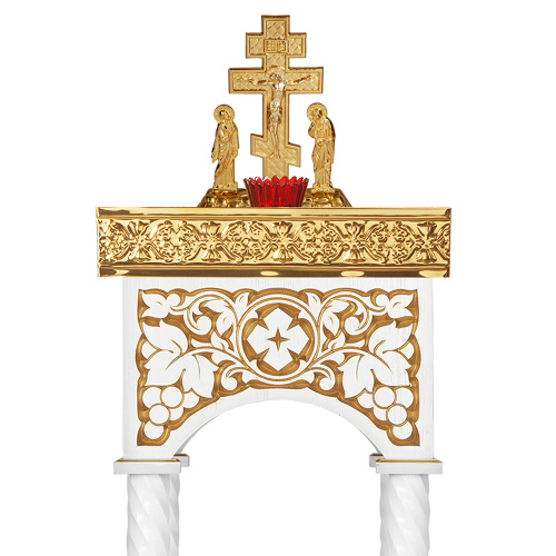 Панихидный стол песковой "Суздальский" белый с золотом (патина), колонны, резьба, 40х40х100 см фото 6
