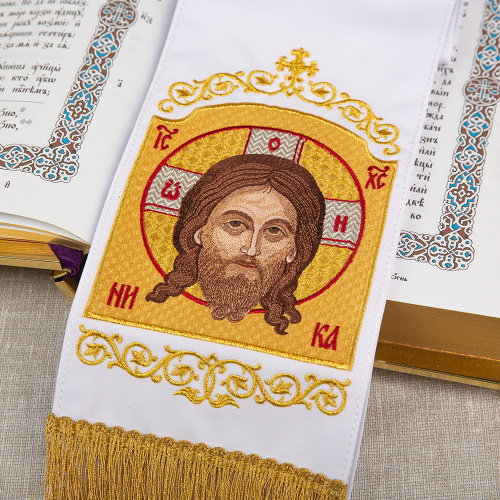 Закладка для Евангелия с иконой Спаса Нерукотворного, 160х14,5 см, бахрома фото 9