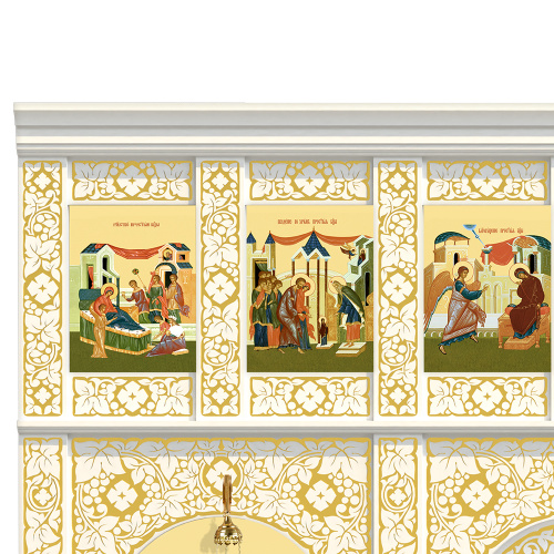 Иконостас деревянный "Суздальский" двухъярусный белый с золотом (патина), 608х378х25,4 см фото 5 Иконостас деревянный "Суздальский" двухъярусный белый с золотом (патина), 608х378х25,4 см фото 5