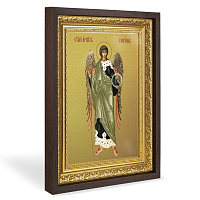 Икона Архангела Гавриила, в широком багете, цвет "темный дуб", на холсте, с золочением №2