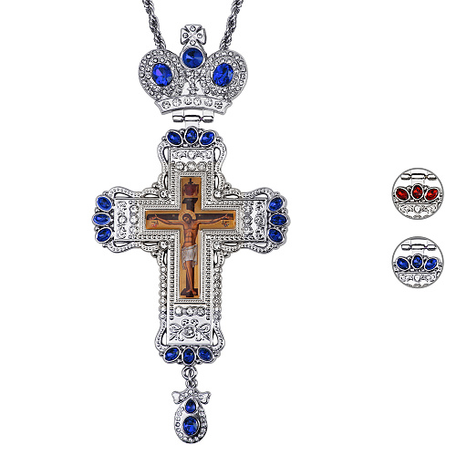 Крест наперсный с цепью, цинковый сплав, камни, 8х18,5 cм