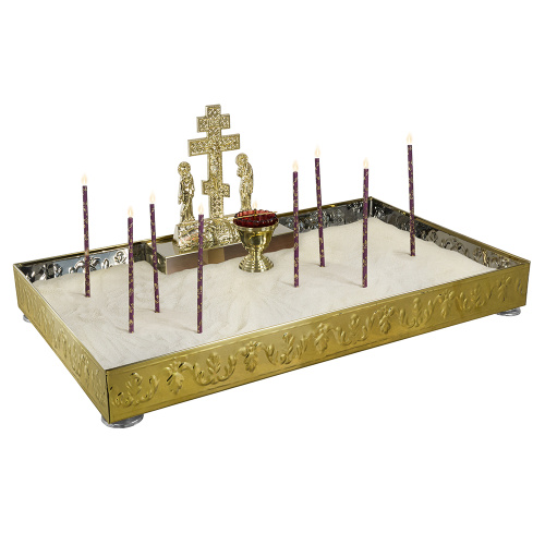 Крышка панихидного стола песковая на 100 свечей с литой Голгофой, на ножках, чеканка, 85х50 см фото 7