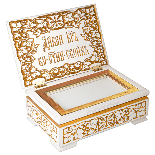 Ковчег для мощей "Суздальский" белый с золотом (краска), 30х20х12 см