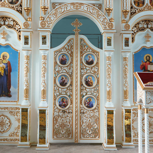 Царские врата для "Благовещенского" иконостаса белые с золотом (патина), 100х233х10 см фото 3