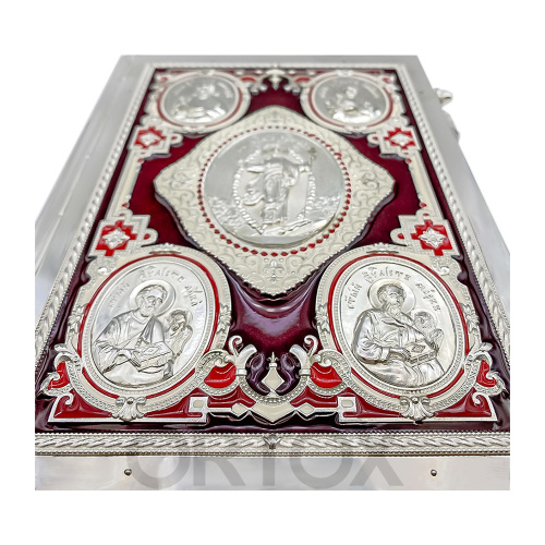 Евангелие требное малое вишнёвое, латунный оклад, серебрение, эмаль, 16,5х21,5 см фото 2