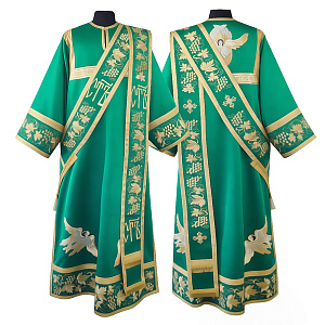 Облачение протодиаконское зеленое вышитое, шелк, отделка галун золото с рисунком крест (рисунок "Виноградная лоза")