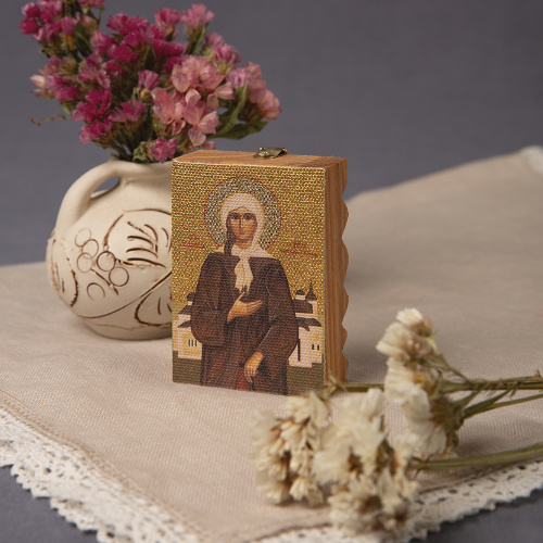 Икона блаженной Ксении Петербургской на деревянной основе светлая, на холсте с золочением фото 3
