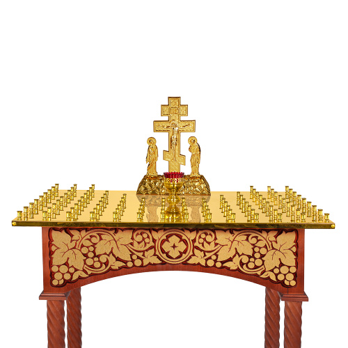 Панихидный стол на 70-100 свечей "Суздальский", цвет "кипарис" с золотом (поталь), колонны, резьба фото 7