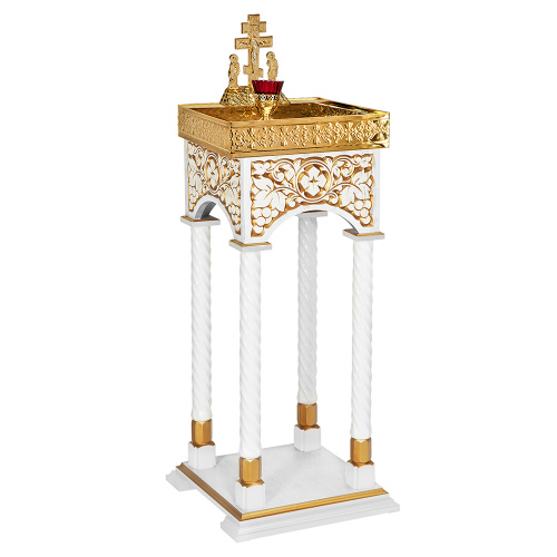 Панихидный стол песковой "Суздальский" белый с золотом (патина), колонны, резьба, 40х40х100 см