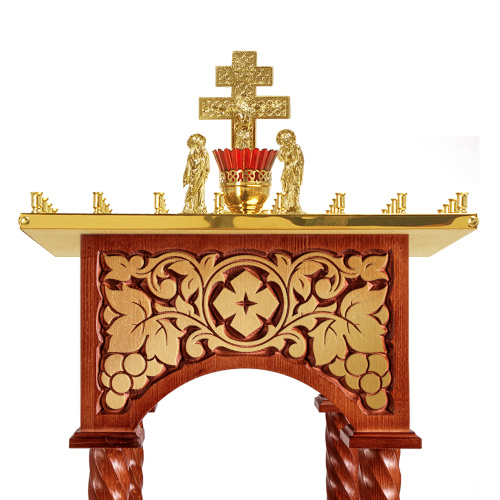 Панихидный стол на 36-50 свечей "Суздальский", цвет "кипарис" с золотом (поталь), колонны, резьба, 46х46х100 см фото 7