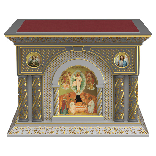 Облачение на престол "Романовское" с иконами темно-серое с золотом (патина), 140х140х105 см фото 3