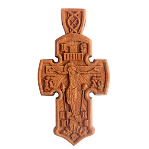 Деревянный нательный крестик «Корабль спасения» с распятием, высота 5,9 см (резной)