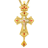 Крест наперсный латунный в позолоте с фианитами, 7х14 см