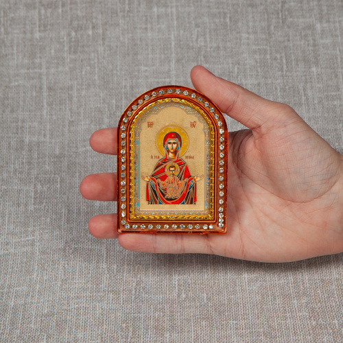 Икона настольная Божией Матери "Знамение", пластиковая рамка, 6,4х8,6 см фото 6