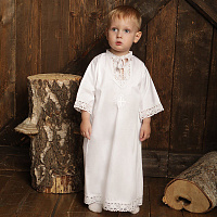 Рубашка для крещения "Традиция" белая из плотного сатина, размер в ассортименте