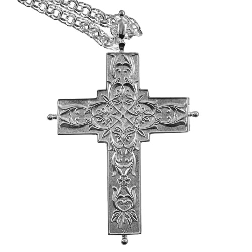 Крест-мощевик наперсный латунный в серебрении с цепью, 6,5х9 см фото 3