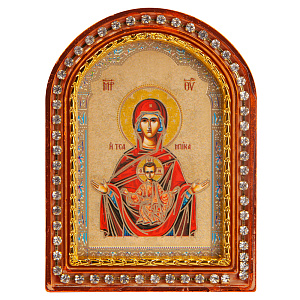 Икона настольная Божией Матери "Знамение", пластиковая рамка, 6,4х8,6 см (с держателем)