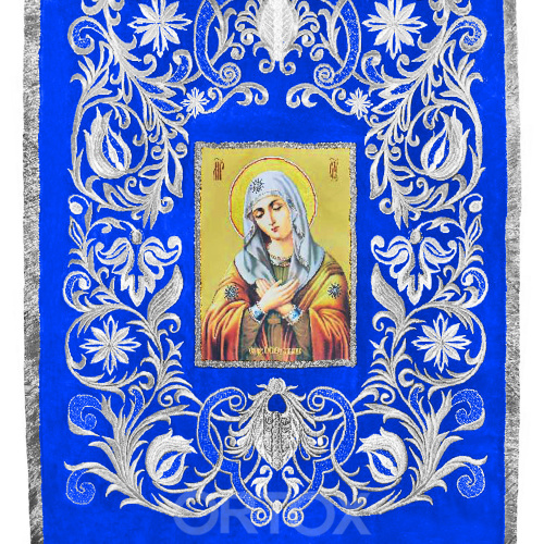 Хоругви вышитые голубые с отделкой "под серебро", 66х138 см, комплект фото 5