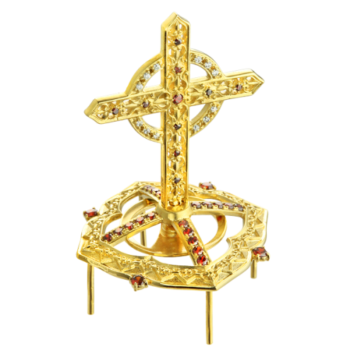 Крест на митру №9, латунный в позолоте с камнями фото 3