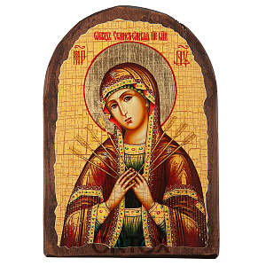 Икона Божией Матери "Семистрельная", 17х23 см, арочной формы, под старину №2 (под старину)