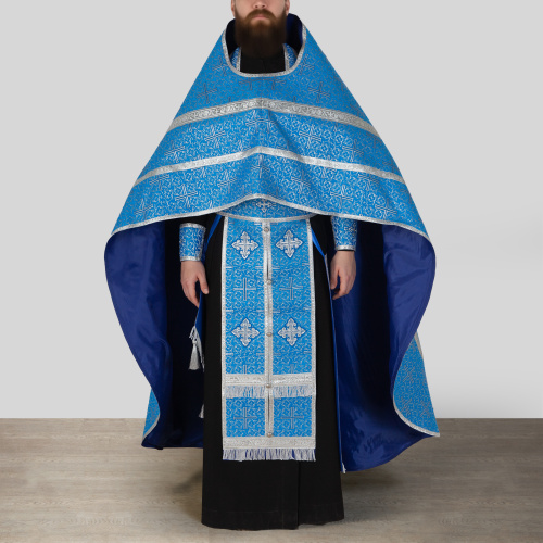 Иерейское облачение, парча "Афон", голубое с серебром фото 6