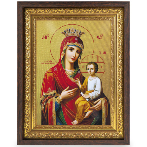 Икона Божией Матери "Скоропослушница", в широком багете, цвет "темный дуб", на холсте, с золочением №2 фото 2