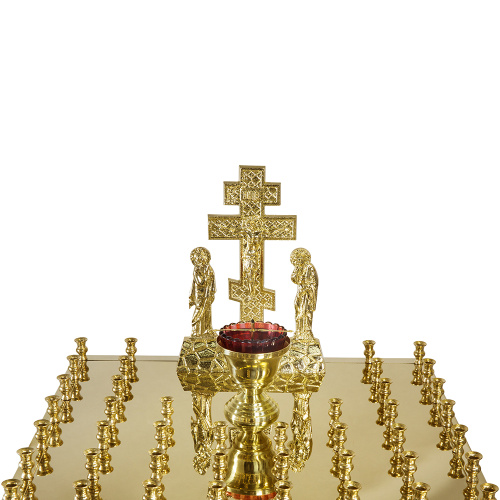 Крышка панихидного стола на 50 свечей с литой Голгофой, на ножках, литье, 50х50 см фото 5