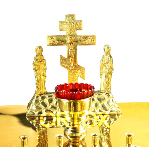 Панихидный стол на 70 свечей "Иерусалимский" с литой голгофой, 70х50х93 см, колонны, чеканка фото 8