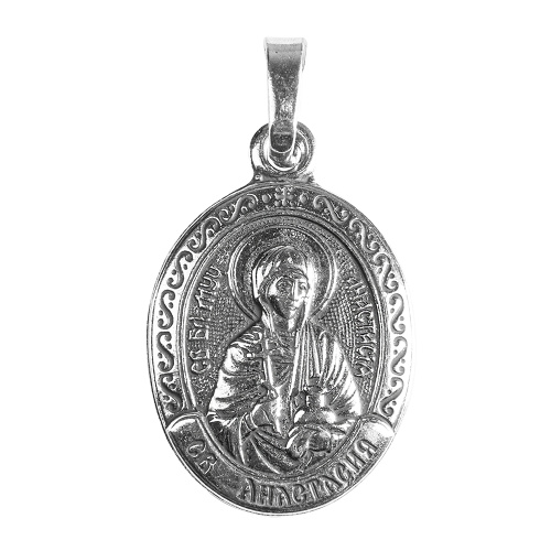 Образок мельхиоровый с ликом великомученицы Анастасии Узорешительницы, серебрение фото 2 Образок мельхиоровый с ликом великомученицы Анастасии Узорешительницы, серебрение фото 2