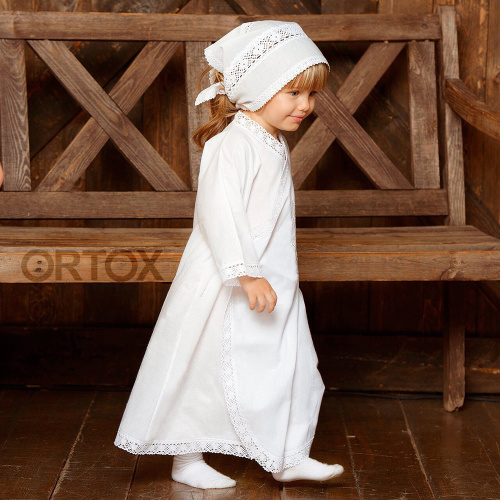 Комплект для крещения "Мечта" белый: рубашка и кружевная пеленка, хлопок, размер 80 фото 7