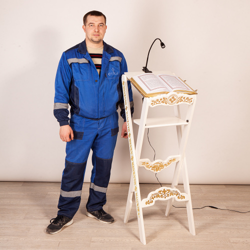 Аналой раскладной "Суздальский" белый с золотом (поталь), с полкой, высота 123 см фото 8